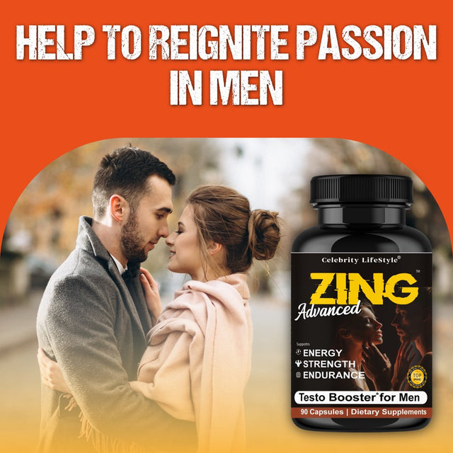 Zing Advance Testosterone Booster Vitamin Supplement, Boost Vitality, Strength, Energy, Muscle Growth Enhancement 90 Capsules