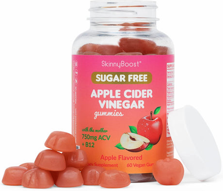 Skinnyboost Sugar Free Apple Cider Vinegar Gummies for Natural Weight Loss, Detox & Immune Support. Made W/The Mother & Vitamin B - NO SUGARS - 750 MG- Made in the Usa-Vegan