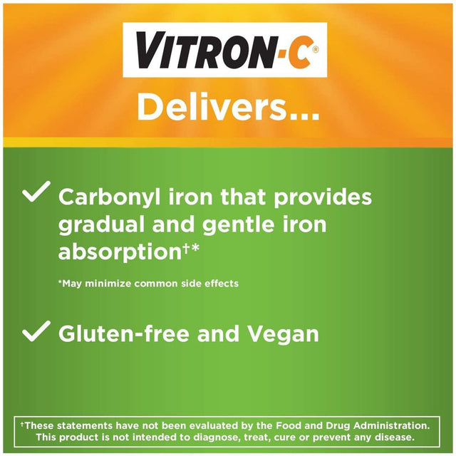 Vitron-C Iron Supplement, Once Daily, High Potency Iron plus Vitamin C, 60 Count