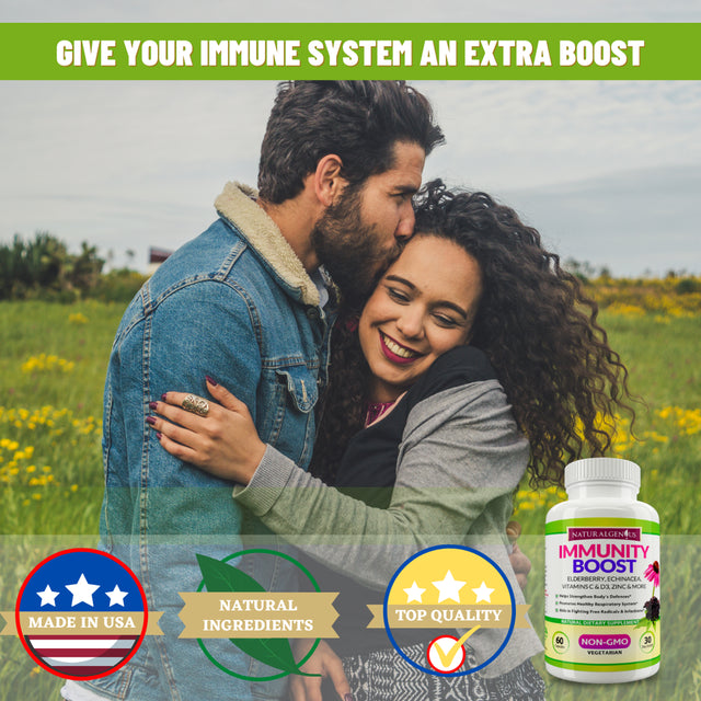 Natural Genius Immunity Booster Capsules - Elderberry, Echinacea, Vitamin C Daily Immune Support Supplement 60Ct