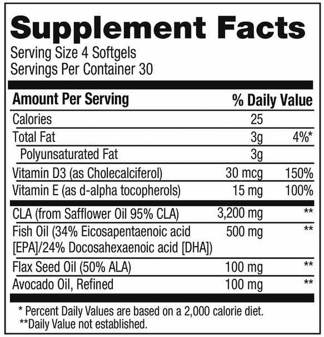 Enhanced CLA Belly Fat Formula – 240 Softgels – Men & Women, Non Stimulating – Contains Fish Oil, Flax Seed Oil, Avocado Oil, Vitamin D3, Vitamin E