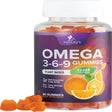 Omega 3 6 9 Vegan Gummies - Triple Strength Omega 3 Supplement Essential Oil Gummy - Omega 369 Heart Support and Brain Support for Women, Men & Pregnant Women, Non-Gmo, Orange Flavor - 60 Gummies