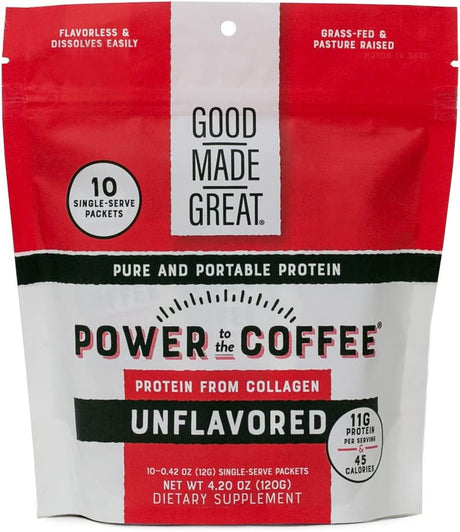 Power to the Coffee - Unflavored - Add to Coffee - 11G of Collagen Protein - 45 Calories - 10-Pack - Stick Packs