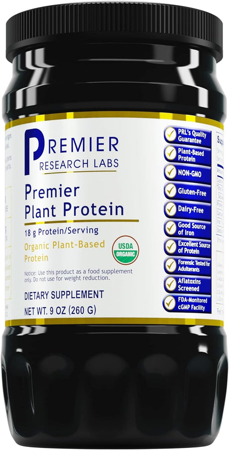 Premier Research Labs Premier Plant Protein - Plant-Based Protein Powder - 18 Grams Protein - 60+ Trace Minerals - with Pea Protein, Quinoa & More - Organic & Vegan - 9 Oz