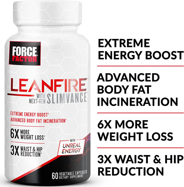 FORCE FACTOR Leanfire with Next-Gen SLIMVANCE, 2-Pack, Advanced Energy Pills with B Vitamins and Caffeine to Boost Metabolism, Enhance Focus, and Improve Workout & Fitness Performance, 120 Capsules