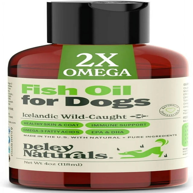 Deley Naturals Wild Fish Oil Liquid Food Supplement for Dogs - Supports Skin, Immune System, 4Oz