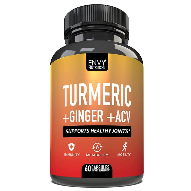 Envy Nutrition Turmeric Ginger Apple Cider Vinegar Pill Capsules with Bioperine, 60 Count