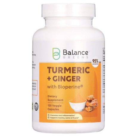 Turmeric Curcumin Ginger 95% Curcuminoids 1950Mg with Black Pepper, 120 Vegan Capsules - Bioperine for Best Absorption - Inflammatory Support and Brain Health - Turmeric Capsules by Balance Breens