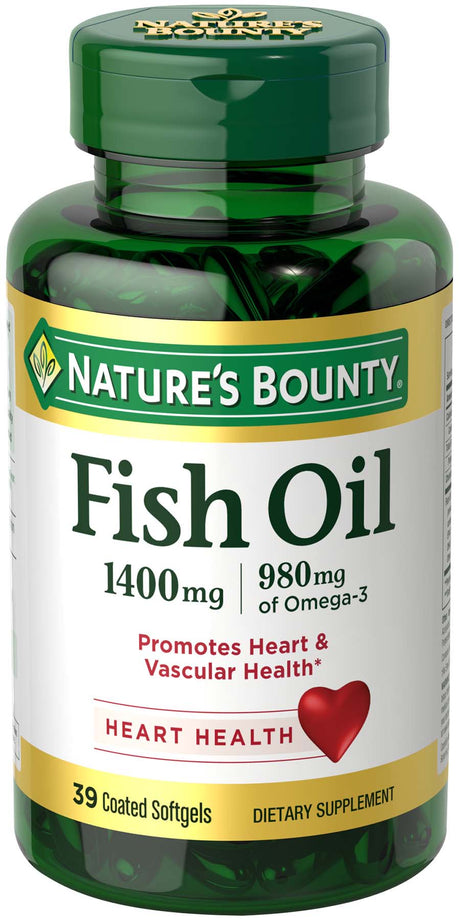 Nature'S Bounty Fish Oil with Omega-3, Dietary Supplement, Promotes Heart Health, 1400Mg, Coated Softgels, 39 Ct