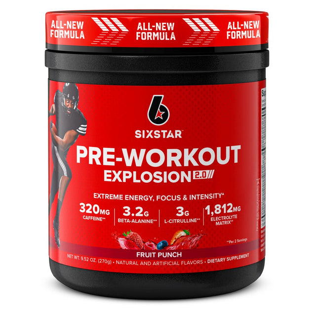 Six Star Pro Nutrition Pre-Workout Powder Explosion 2.0 Electrolyte Matrix, Fruit Punch, 9.52 Oz