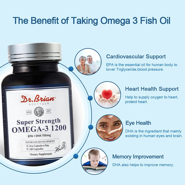 Dr.Brian Fish Oil Supplement, High Absorption Rtg Omega 3 Wild Fish Oil 1200Mg with Epa,Dha,Fatty Acids,Triglyceride,Vitamin E | Heart,Cardiovascular,Brain & Joint Support, Lemon Flavor 180Count