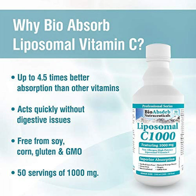 Liposomal Vitamin C 1000Mg. 8.5 Oz. 50 Servings of Liquid Vitamin C. Non GMO. Soy-Free. Vegan. Natural Orange Flavour