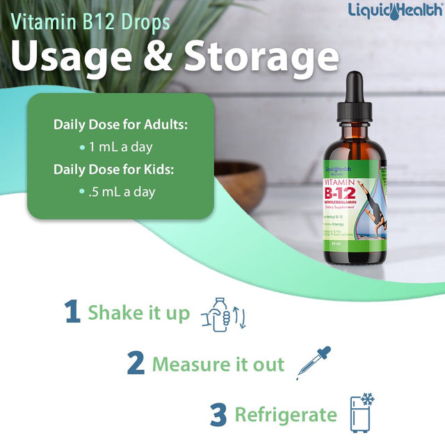 Liquid Health 2 Pack Vitamin B12 Liquid Pure Methyl Drops, Methylcobalamin Energy Boost Natural Vegan Safe Sublingual Hydroxocobalamin -2 Fl Oz