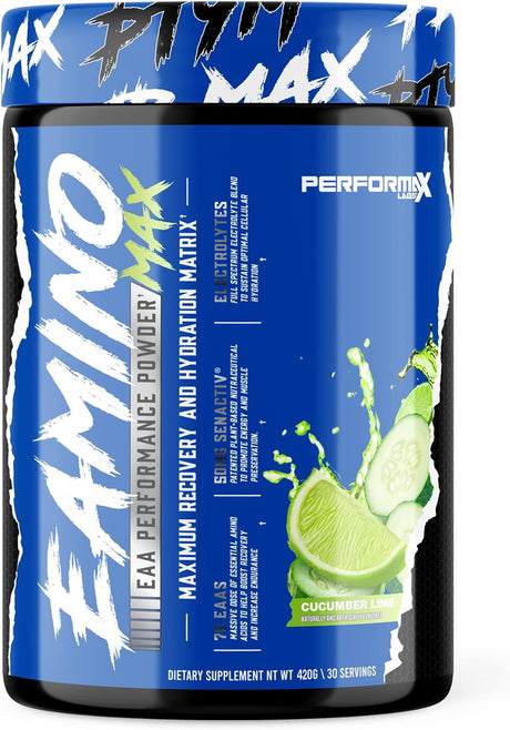 Eaminomax Amino Acid Performance Powder | 7 Total Grams of BCAA Amino Acids & Essential Amino Acids | Recovery – Hydration – Endurance | 30 Servings (Cucumber Lime)