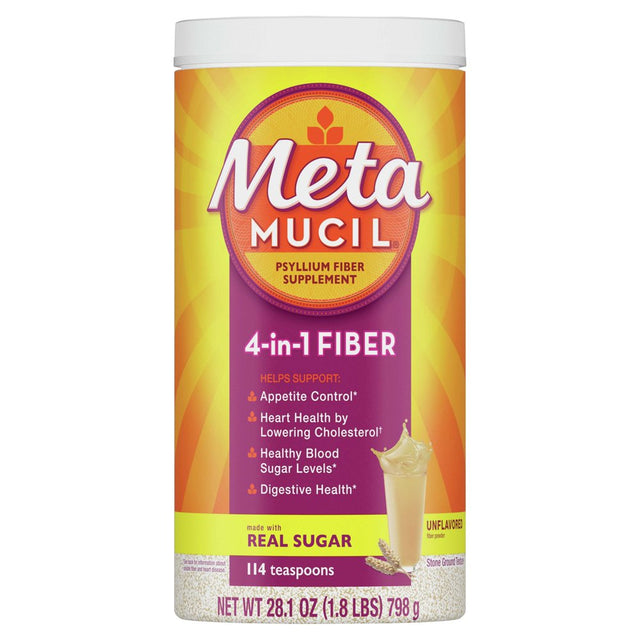 Metamucil Fiber Supplement, Psyllium Husk Powder for Digestive Health, Unflavored 114 Servings