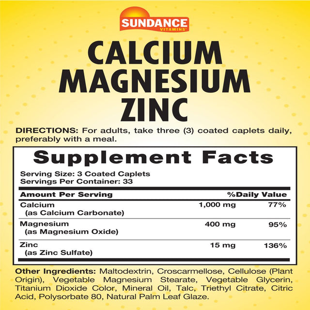 Sundance Calcium Magnesium Zinc plus Vitamin D3 - 100 Coated Caplets