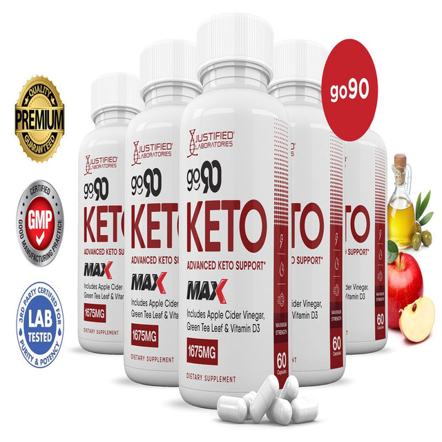 (5 Pack) Go 90 Keto ACV MAX Pills 1675Mg Dietary Supplement 300 Capsules