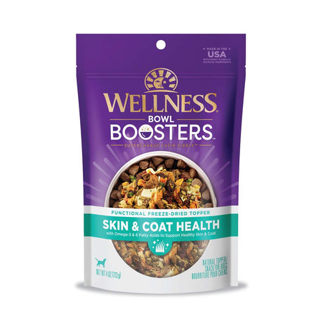 Wellness Bowl Boosters Functional Freeze-Dried Dog Food Topper, Skin & Coat Health, 4 Ounce Bag