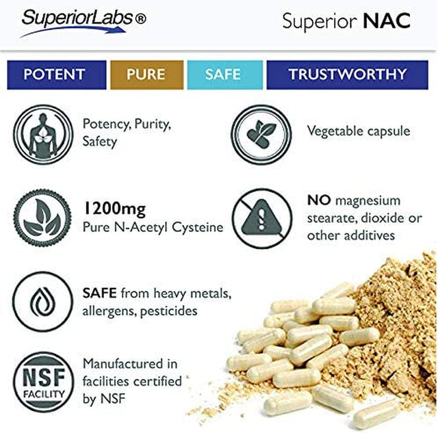 Superior Labs - NAC (N-Acetyl Cysteine) - Dietary Supplement with Selenium - 1,200Mg, 150 Vegetable Capsules - Free Radical Protection - Normal Immune System Function - Maintains Cellular Health