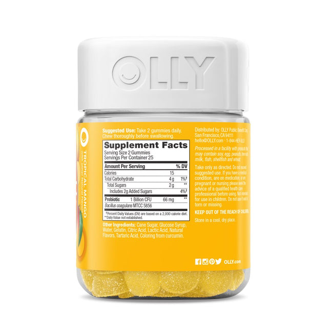 OLLY Probiotic Gummy, Immune & Digestive Health, Probiotic Supplement, Mango Flavor, 50 Ct