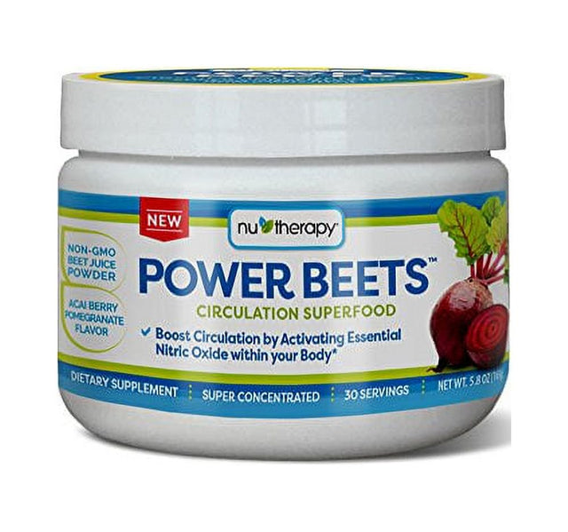 Nu-Therapy Power Beets - Super Concentrated Circulation Superfood - Dietary Supplement Â€“ Delicious Acai Berry Pomegranate Flavor Â€“ Non-Gmo Beet Juice Powder - 30 Servings, Red, 5.8 Ounce