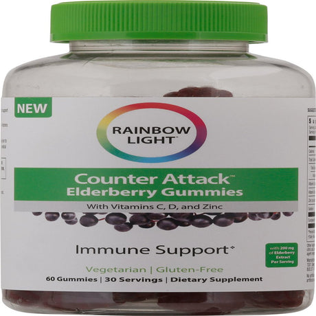 Rainbow Light Vitamins C and D Dietary Supplement Gummies, Elderberry, 200 Mg, 60 Count