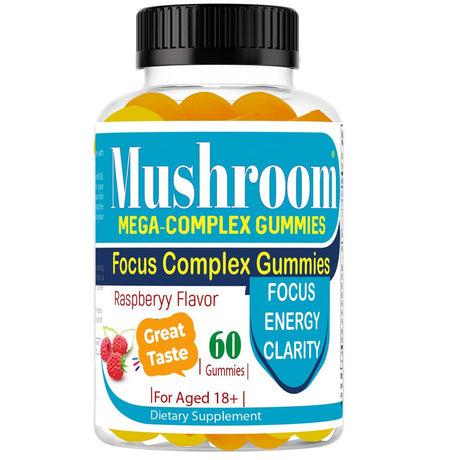 Mushroom Gummies Brain Supplement for Men & Women, Memory Supplement for Brain, Focus and Energy Supplement, Mental Clarity, Brain Booster Supplement for Focus, Memory, Clarity, Energy (60 Gummies)