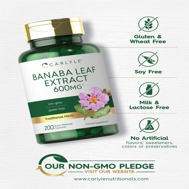 Banaba Leaf Extract 600Mg | 200 Capsules | by Carlyle