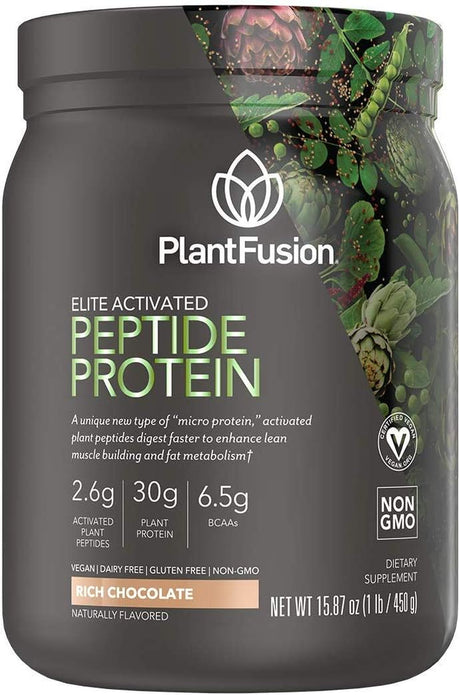 Plantfusion Elite Activated Peptide Sport Vegan Protein Powder - 30G Premium Plant Based Protein, 6.5G Bcaas - Keto, Gluten Free, Soy Free, Non-Dairy, No Sugar, Non-Gmo - Rich Chocolate 1 Lb