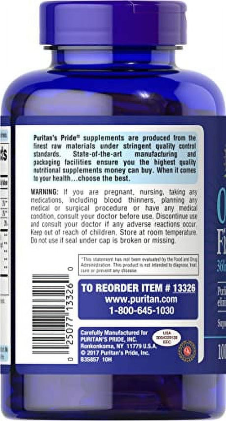 Omega-3 Fish Oil, 1200 Mg, Supports Heart Health and Healthy Circulation, 100 Count, by Puritan'Spride