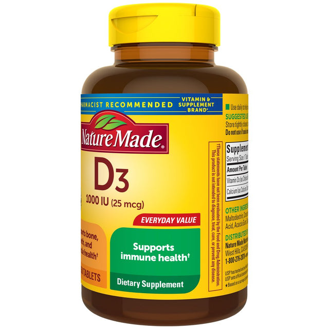 Nature Made Vitamin D3 1000 IU (25 Mcg) Tablets, Dietary Supplement for Bone and Immune Health Support, 350 Count