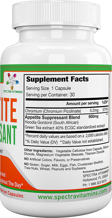 Appetite Suppressant 30 Capsules - S. African Hoodia and Green Tea Extract Control Appetite, Support Weight Loss, Increase Energy and Metabolism, Made in USA