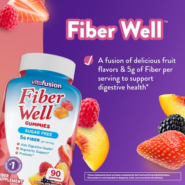 Vitafusion Fiber Well Sugar Free Fiber Supplement Gummies, Fruit Flavored, 90 Count