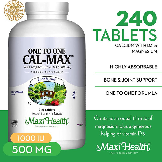 Maxi Health Kosher One to One (1:1) Cal-Max Calcium with Magnesium & D3 - 240 Tablets