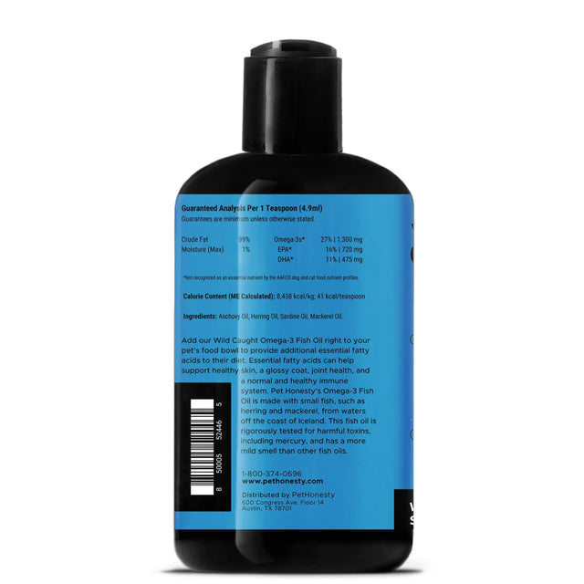 Pet Honesty, Wild Caught Omega 3 Fish Oil Supplement for Dogs & Cats W Anchovies Herring Sardines and Mackerel, Fish Flavor, 32 Oz