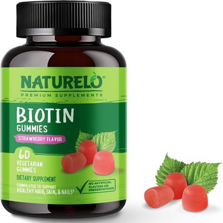 NATURELO Biotin Gummies - Supports Healthy Hair, Skin & Nails - High Potency 2500 Mcg - Non GMO, Gluten Free - 60 Gummies