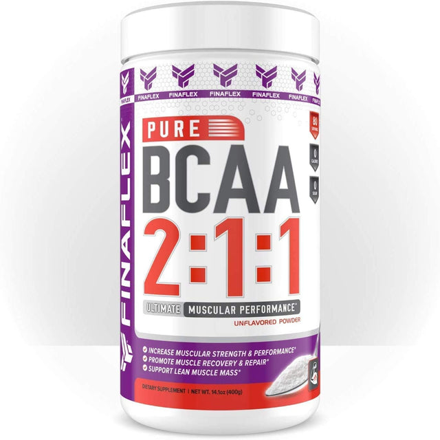 FINAFLEX Pure BCAA 2:1:1, Unflavored - 14.1 Oz - Promotes Strength, Recovery & Performance - with 2:1:1 Ratio of Leucine, Isoleucine & Valine + Vitamin C - 80 Servings