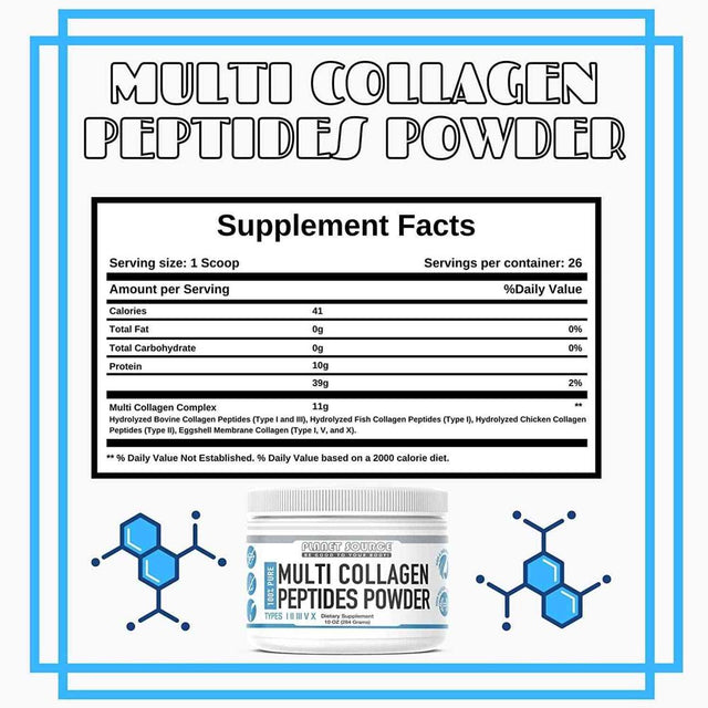 Planet Source 100% Pure Multi-Collagen Peptides Powder 10 Oz.