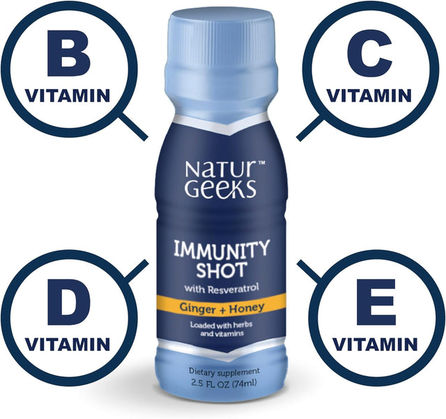 Immunity Support Shots with Ginger | Vitamins C, D, B6, B12 and Zinc | Liquid Immune Defense Infused with Natural Resveratrol and Spermidine | 6 Pack (2.5 Oz)