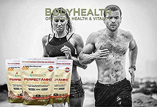 Bodyhealth Perfectamino Complete Power Meal Replacement Shake (Natural Flavor, Pouch, 20 Servings), Organic Protein Powder Drink W/Mct Oil, Probiotics, Vegan, High Nutrition, for Weight Loss Diet