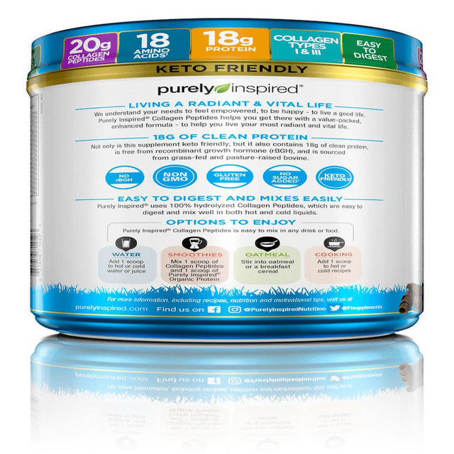 Purely Inspired Collagen Peptides Powder with Biotin, Chocolate, 1.26 Lbs, 23 Servings