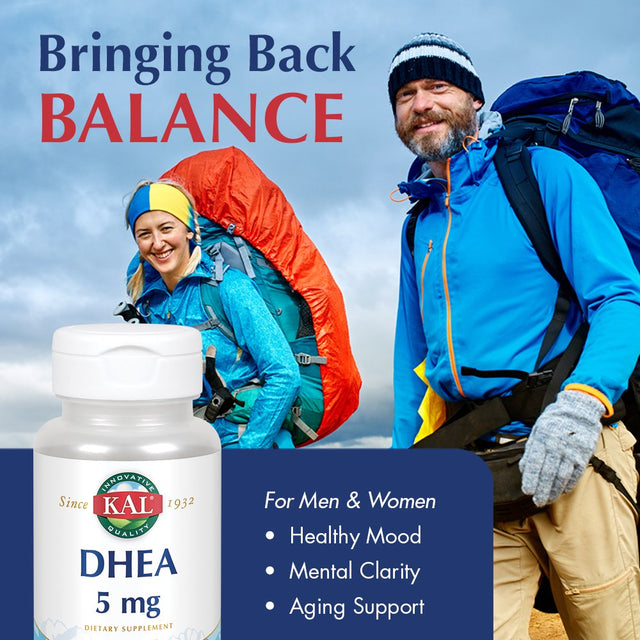 KAL DHEA 5 Mg | 99.5% Pure & Micronized | Healthy Balance & Aging Support Formula for Men & Women | Lab Verified & Vegetarian | 60 Tablets