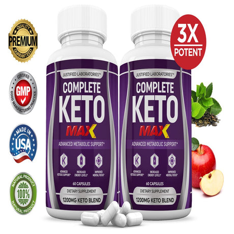 Complete Keto Pills BHB 1200MG Keto Diet Pills Real BHB Salts Advanced Ketogenic Supplement Exogenous Ketones Ketosis Weight Loss Fat Burner Carb Blocker Appetite Suppressant Men Women 2 Bottles