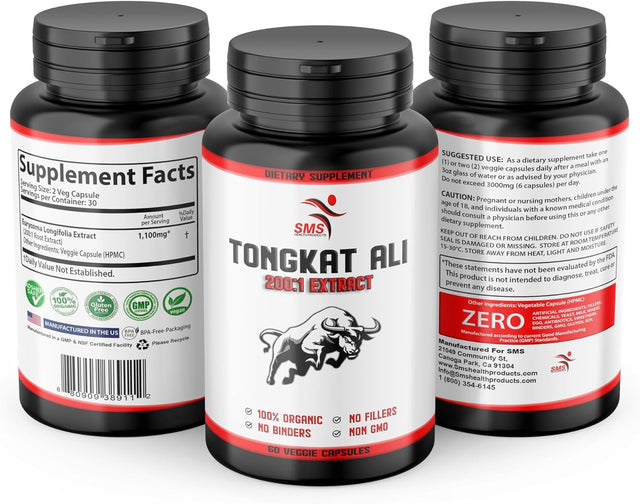 Tongkat Ali 200:1 as Long Jack Extract (Eurycoma Longifolia), 1000Mg per Serving, 60 Veggie Capsules, Supports Energy, Stamina and Immune System for Men and Women, Indonesia Origin, Non-Gmo