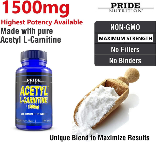 Acetyl L Carnitine 1500Mg Supplement for Energy, Body Recomposition, Mental Sharpness, Memory & Focus- Antioxidant Brain Protection- Zero Fillers- Extra Strength Premium Grade L-Carnitine 60 Capsules