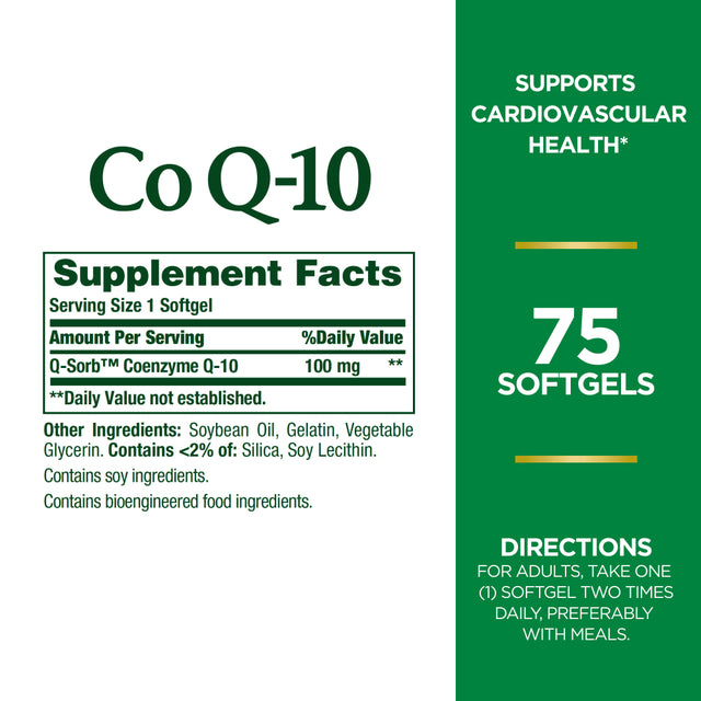 Nature'S Bounty Coq10 100 Mg Rapid Release Softgels for Heart Health Support, 75 Ct