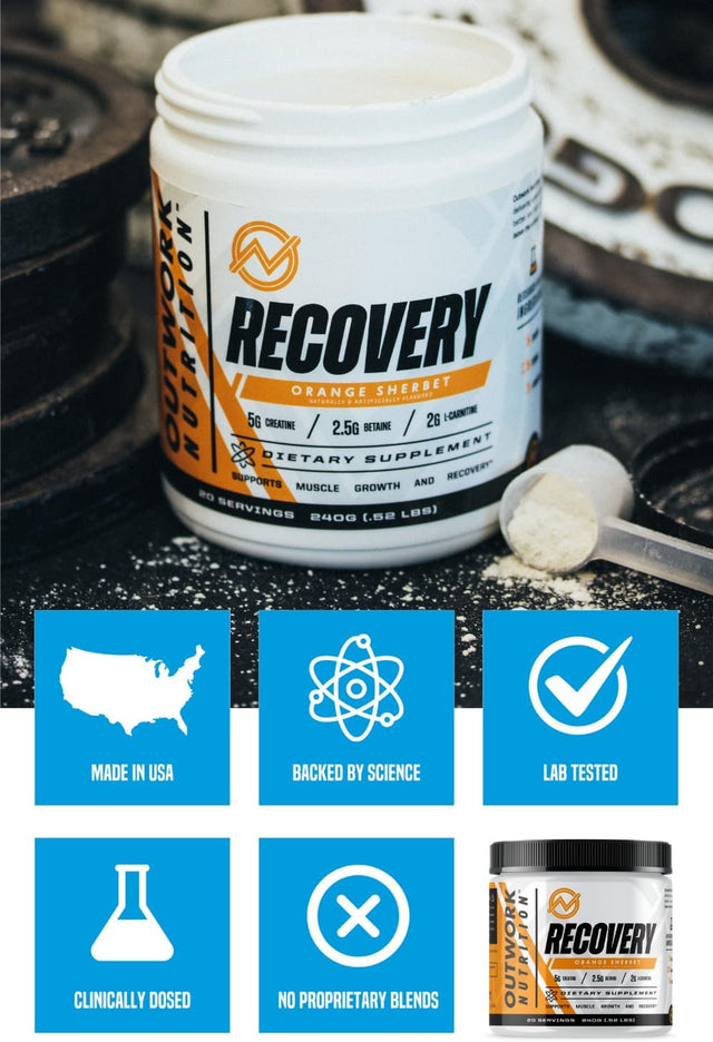 Outwork Nutrition Recovery Supplement - Post Workout Recovery Drink & Muscle Builder for Men and Women, Gym Post Workout Nutrition, Recharge Your Muscles, Backed by Science- Orange Sherbet, 240 Grams