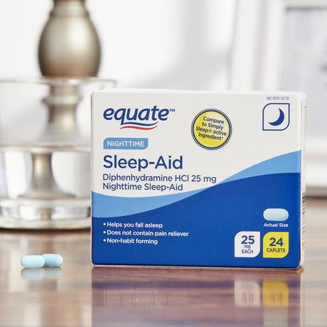 Equate Night-Time Sleep-Aid Diphenhydramine Caplets, 25 Mg, 24 Count