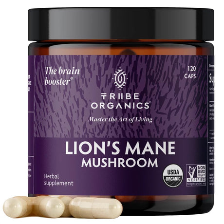 Tribe Organics Lion’S Mane 1800Mg Organic Vegan Herbal Supplement for Mental Clarity 120 Capsules