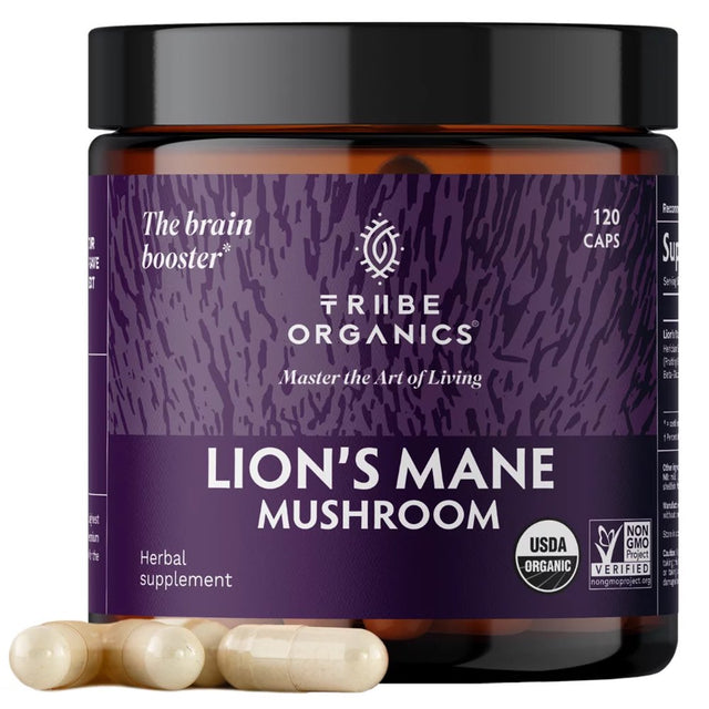 Tribe Organics Lion’S Mane 1800Mg Organic Vegan Herbal Supplement for Mental Clarity 120 Capsules